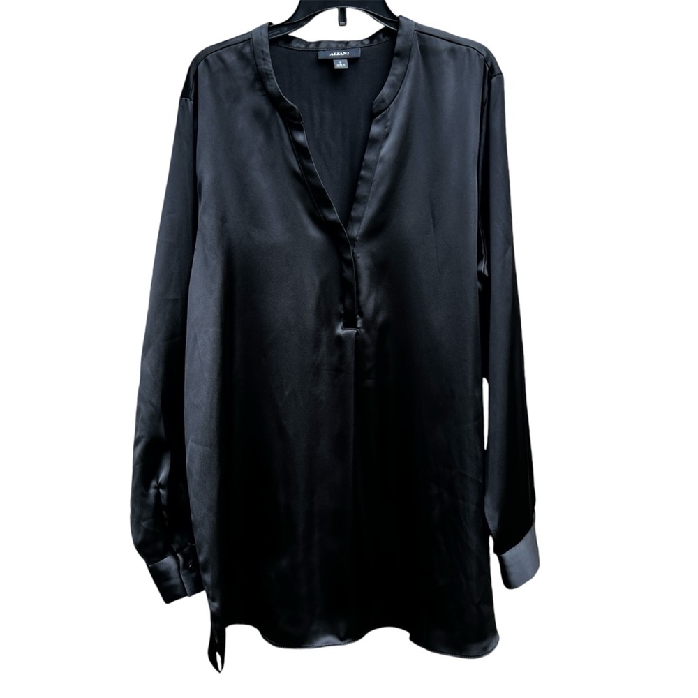 Alfani Black Soft Silky Long Sleeve V-Neck Blouse